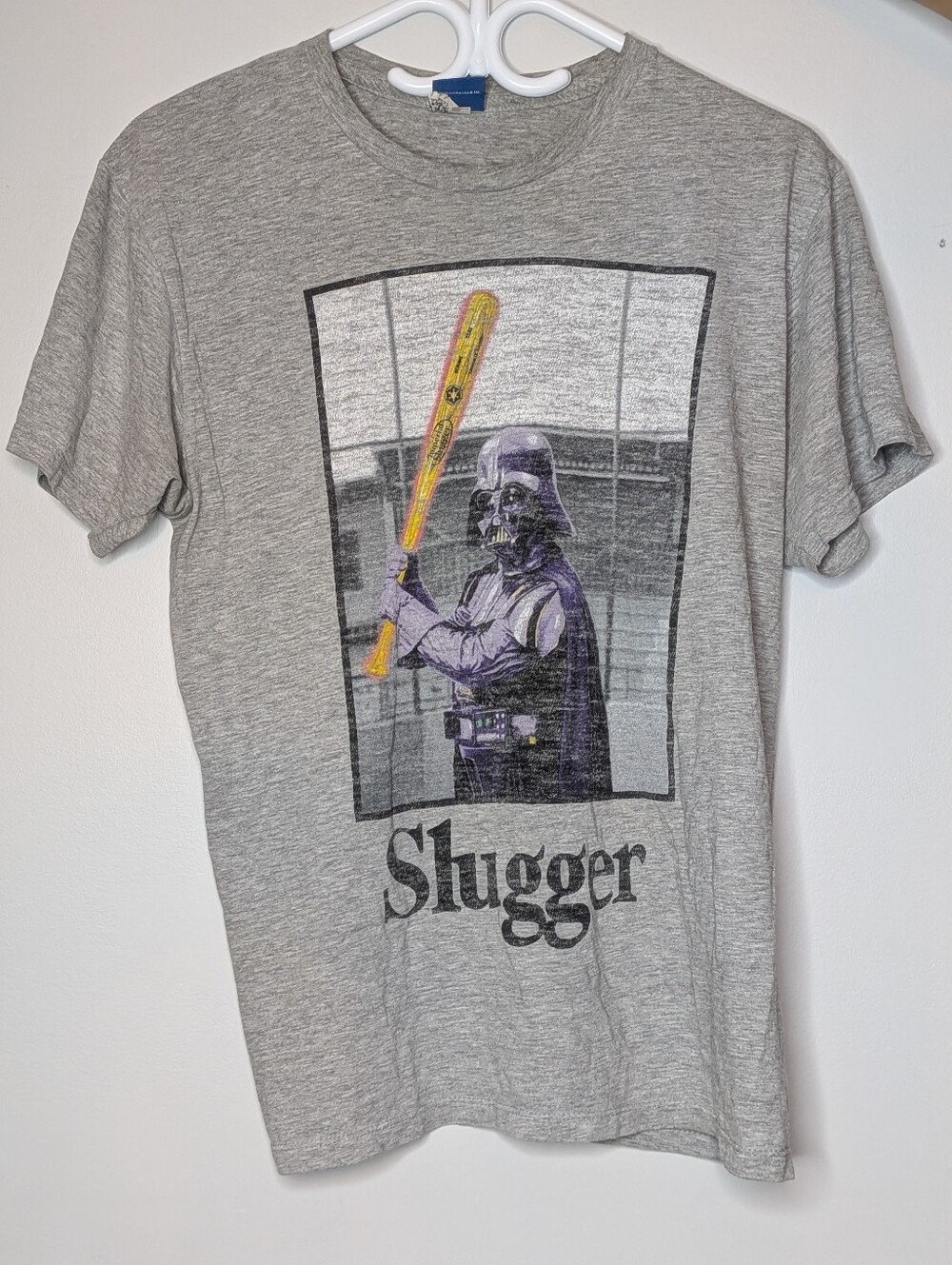 Vintage Star Wars Gray 'Slugger' Graphic Tee with Purple Darth Vader Size M